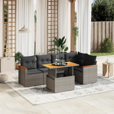 Salon de jardin 6 pcs avec coussins gris résine tressée 
