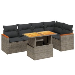 Salon de jardin 6 pcs avec coussins gris résine tressée 