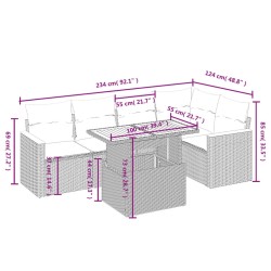 Salon de jardin 6 pcs avec coussins gris résine tressée 