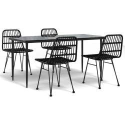 Ensemble à manger de jardin 5 pcs Noir Résine tressée 