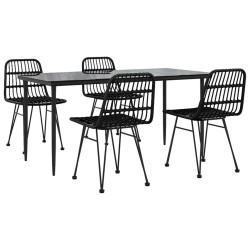 Ensemble à manger de jardin 5 pcs Noir Résine tressée 
