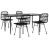 Ensemble à manger de jardin 5 pcs Noir Résine tressée 