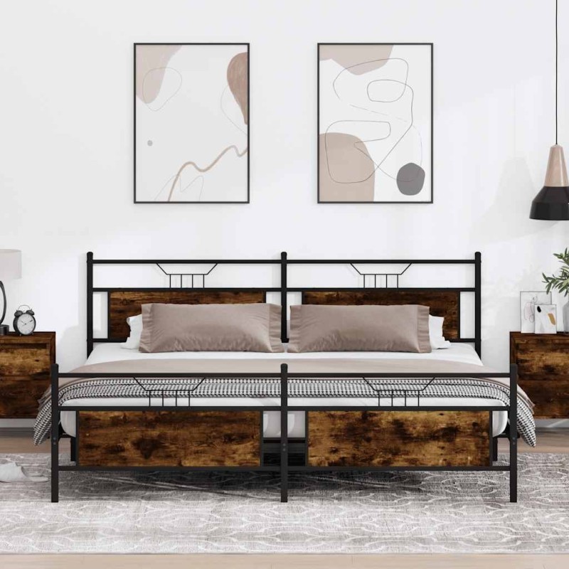 Cadre de lit en métal sans matelas chêne fumé 200x200 cm 