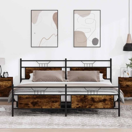 Cadre de lit en métal sans matelas chêne fumé 200x200 cm 