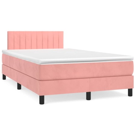 Sommier à lattes de lit avec matelas rose 120x190 cm velours 