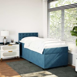 Sommier à lattes de lit avec matelas bleu 90x200 cm velours 
