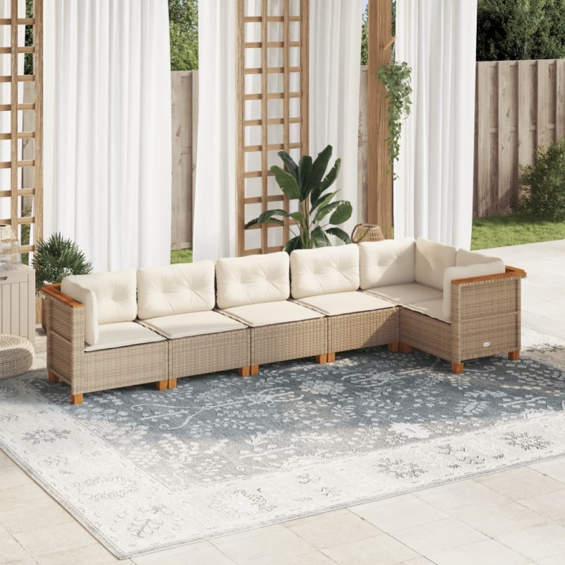 Salon de jardin avec coussins 6 pcs beige résine tressée 