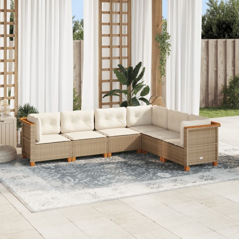 Salon de jardin avec coussins 6 pcs beige résine tressée 