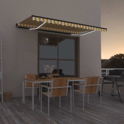 Auvent manuel rétractable avec LED 450x300 cm Jaune et blanc 