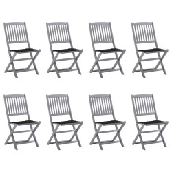 Chaises pliables d'extérieur lot de 8 et coussins Bois d'acacia 
