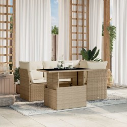 Salon de jardin avec coussins 5 pcs beige résine tressée 