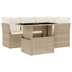 Salon de jardin avec coussins 5 pcs beige résine tressée 