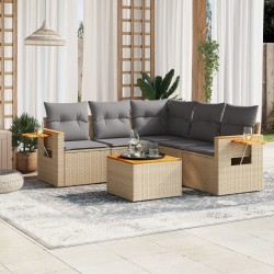 Salon de jardin avec coussins 6 pcs beige résine tressée 