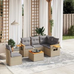 Salon de jardin avec coussins 6 pcs beige résine tressée 