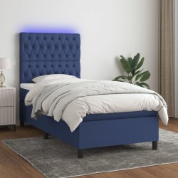 Sommier à lattes de lit avec matelas et LED Bleu 90x200cm Tissu 