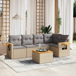 Salon de jardin avec coussins 6 pcs beige résine tressée 