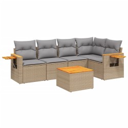Salon de jardin avec coussins 6 pcs beige résine tressée 
