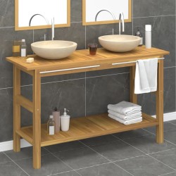 Armoire de salle de bain et lavabos en marbre crème Teck massif 
