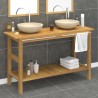Armoire de salle de bain et lavabos en marbre crème Teck massif 