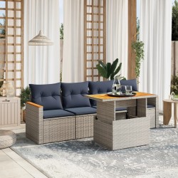 Salon de jardin 5 pcs avec coussins gris résine tressée 