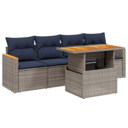 Salon de jardin 5 pcs avec coussins gris résine tressée 