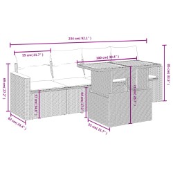 Salon de jardin 5 pcs avec coussins gris résine tressée 