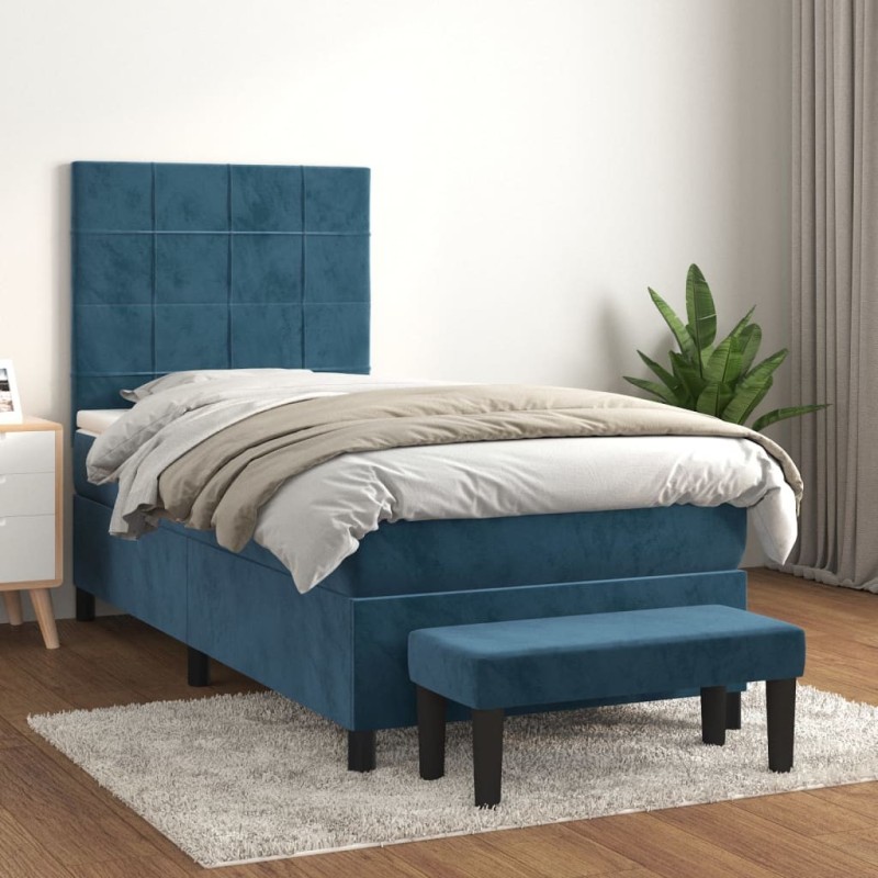 Sommier à lattes de lit avec matelas Bleu foncé 100x200 cm 