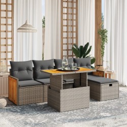 Salon de jardin 6 pcs avec coussins gris résine tressée 