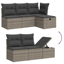 Salon de jardin 6 pcs avec coussins gris résine tressée 
