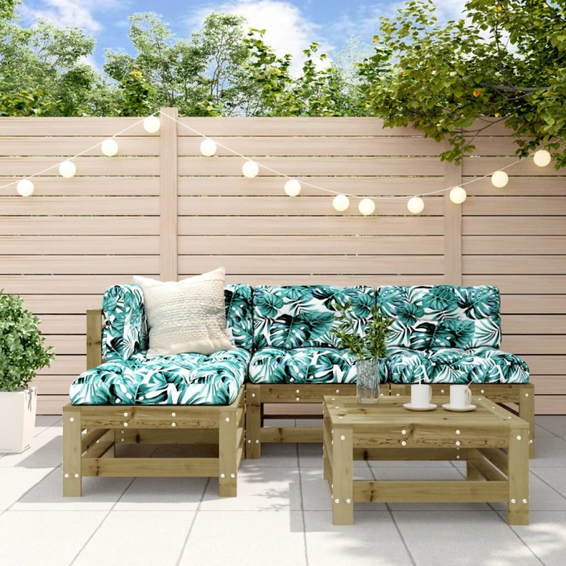 Salon de jardin 5 pcs avec coussins bois de pin imprégné 