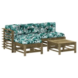 Salon de jardin 5 pcs avec coussins bois de pin imprégné 