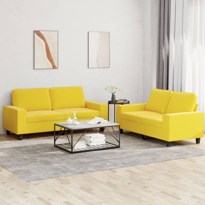 Ensemble de canapés 2 pcs jaune clair tissu 