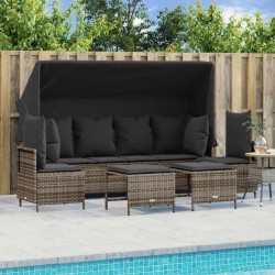 Salon de jardin 5 pcs avec coussins gris résine tressée 