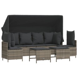 Salon de jardin 5 pcs avec coussins gris résine tressée 