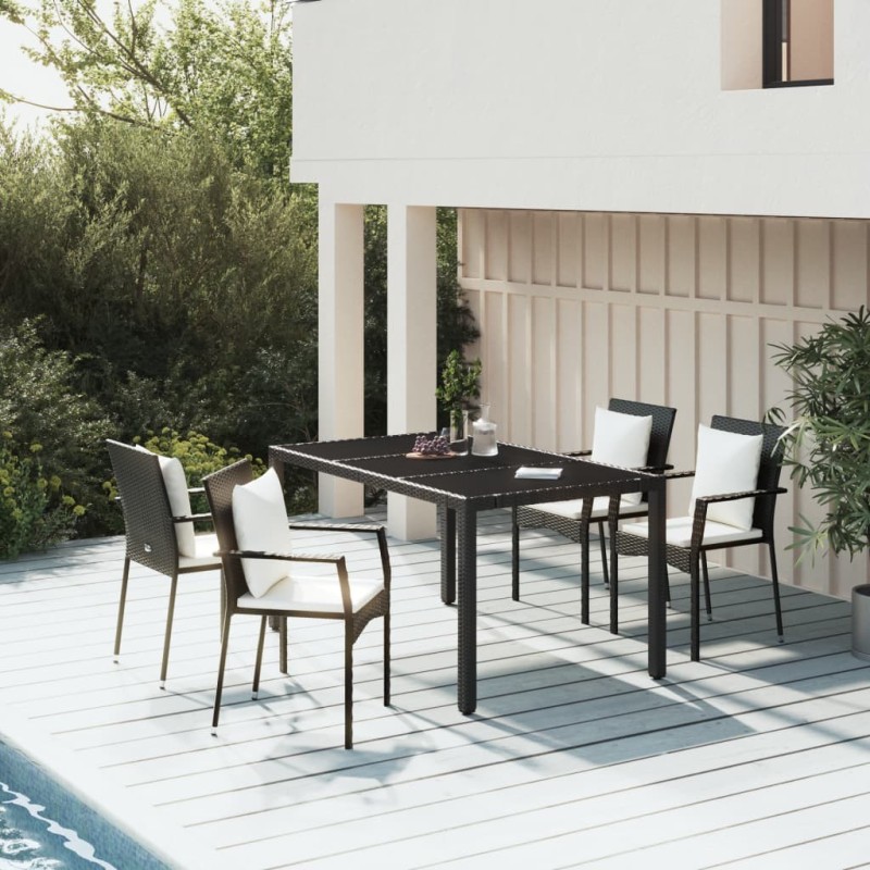 Ensemble à manger de jardin coussins 5pcs Noir Résine tressée 