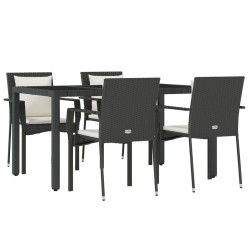 Ensemble à manger de jardin coussins 5pcs Noir Résine tressée 