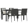 Ensemble à manger de jardin coussins 5pcs Noir Résine tressée 