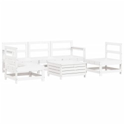 Salon de jardin 6 pcs blanc bois de pin massif 