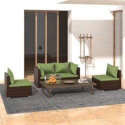 Salon de jardin 4 pcs avec coussins Résine tressée Marron 