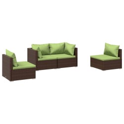 Salon de jardin 4 pcs avec coussins Résine tressée Marron 
