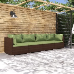 Salon de jardin 4 pcs avec coussins Résine tressée Marron 