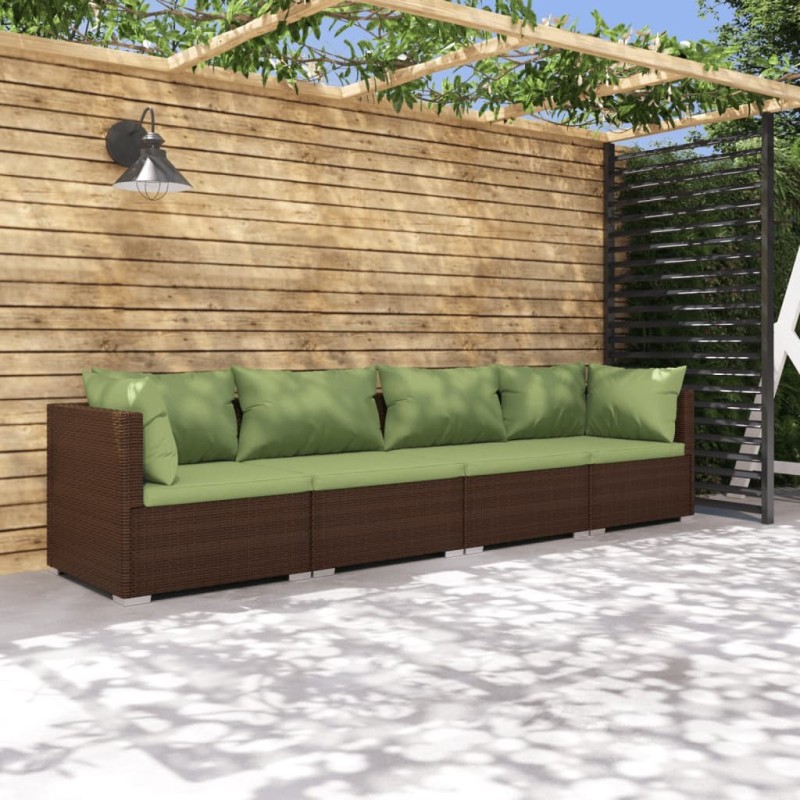 Salon de jardin 4 pcs avec coussins Résine tressée Marron 