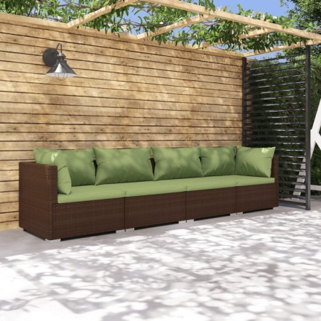 Salon de jardin 4 pcs avec coussins Résine tressée Marron 