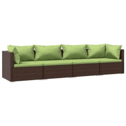 Salon de jardin 4 pcs avec coussins Résine tressée Marron 