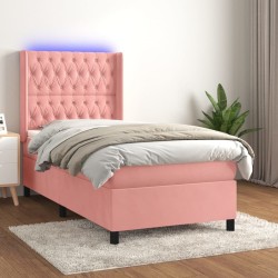 Sommier à lattes de lit matelas et LED Rose 80x200 cm Velours 