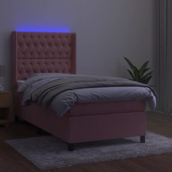 Sommier à lattes de lit matelas et LED Rose 80x200 cm Velours 