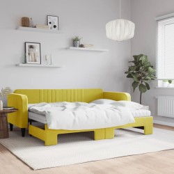 Lit de jour avec lit gigogne et matelas jaune 80x200 cm velours 