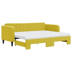 Lit de jour avec lit gigogne et matelas jaune 80x200 cm velours 