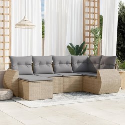 Salon de jardin avec coussins 6 pcs beige résine tressée 