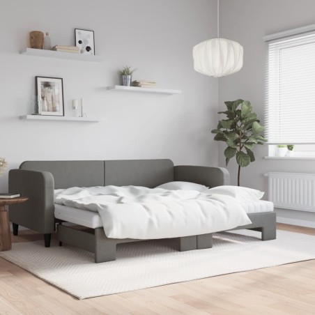Lit de jour avec gigogne et matelas gris foncé 90x190 cm tissu 